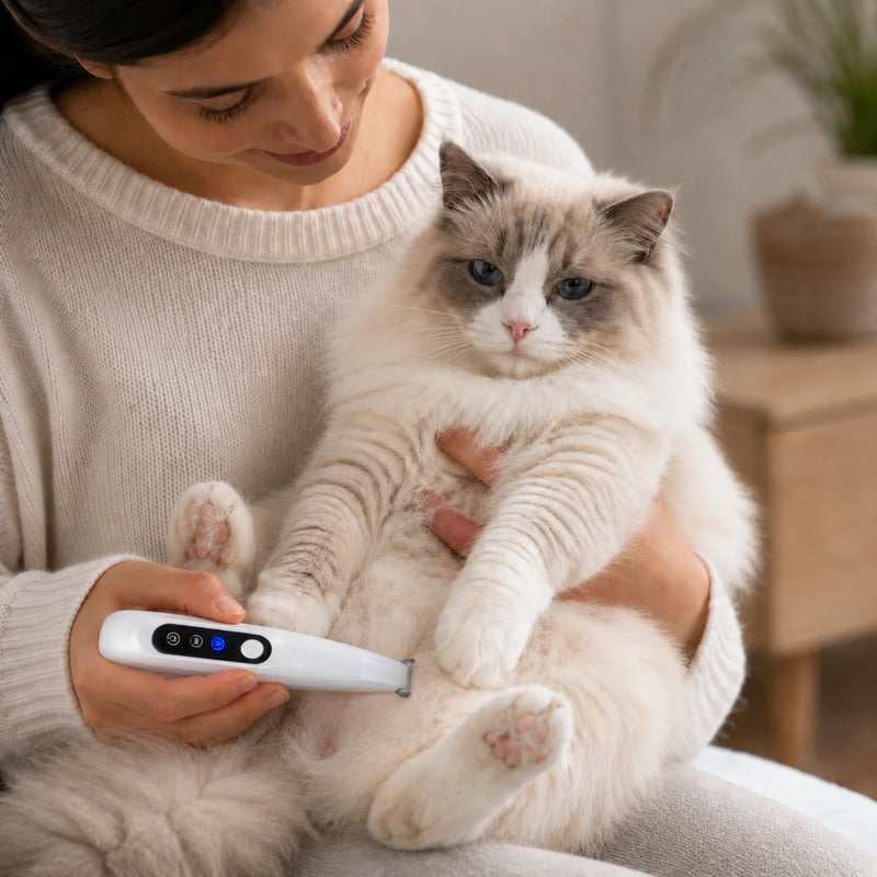 RagRoyale FurTrim safely trimming fur in a cat's sanitary area for cleaner and more hygienic grooming