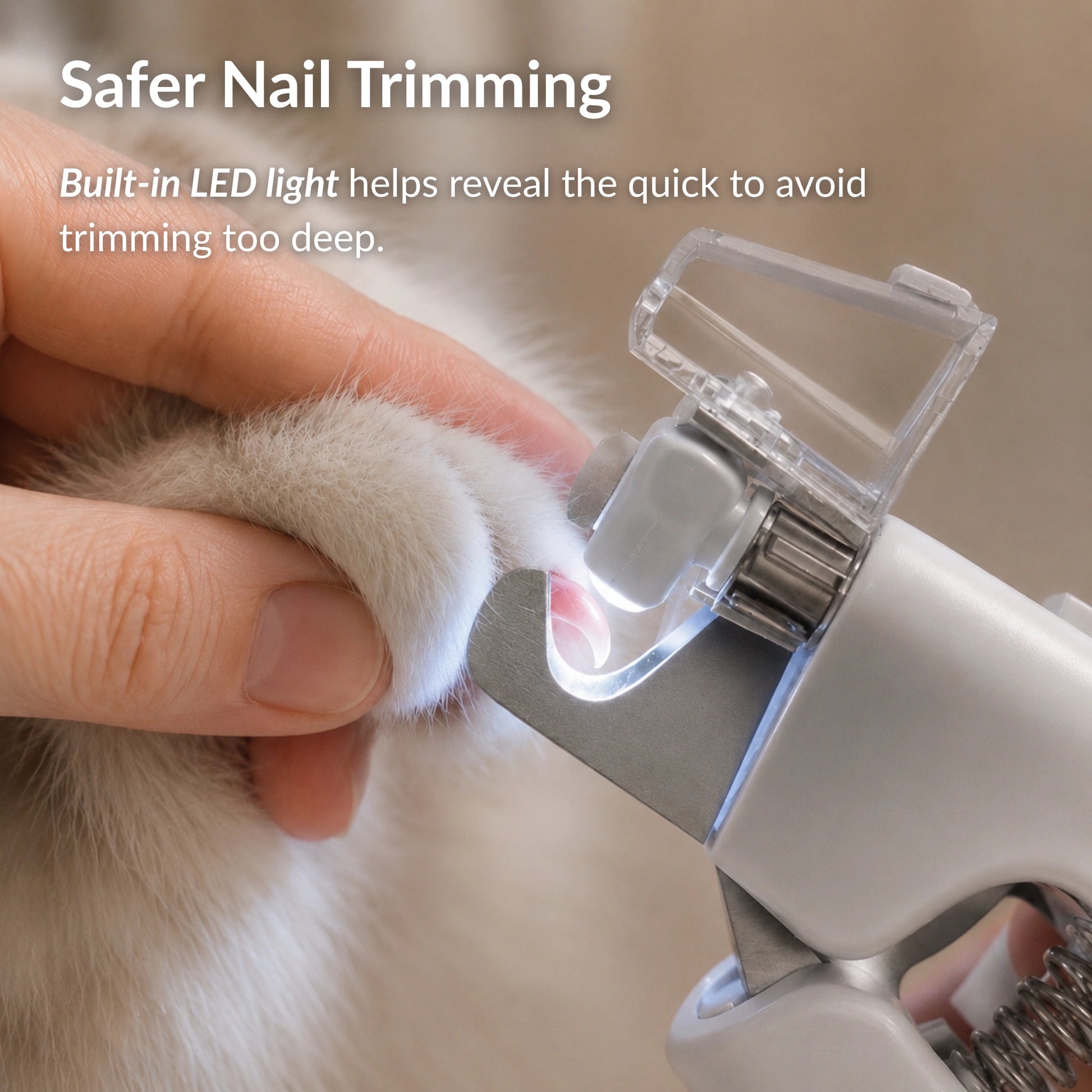 LED cat nail clipper with built-in light helping identify the quick for safe and accurate nail trimming
