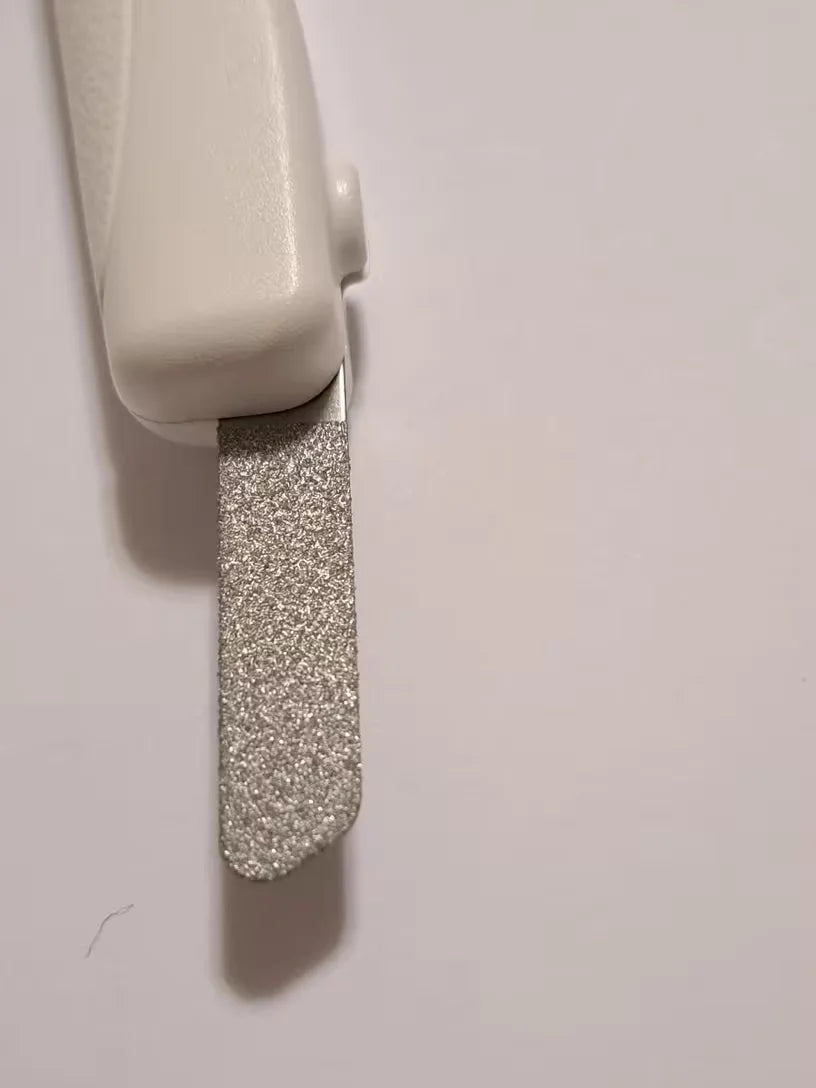 Customer showing LED nail clippers nail file up close