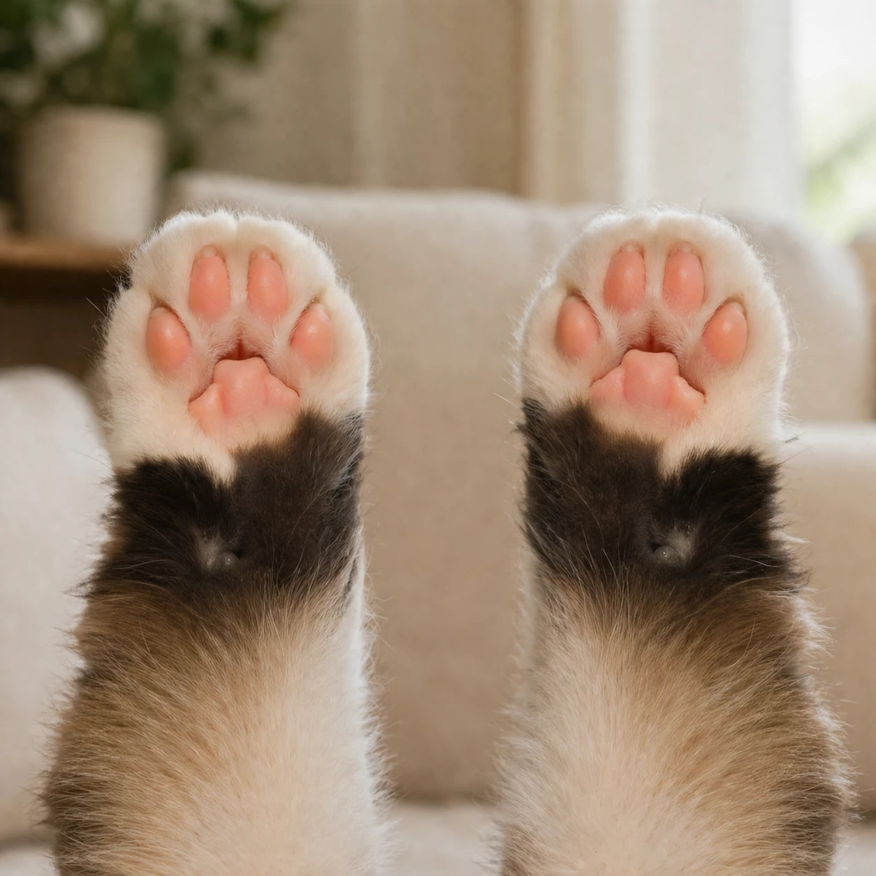 Ragdoll cat paws after fur trimming with clean paw pads and neatly groomed fur