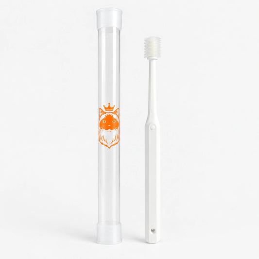 360 cat toothbrush with soft silicone bristles designed for gentle teeth cleaning, plaque removal and daily cat dental care
