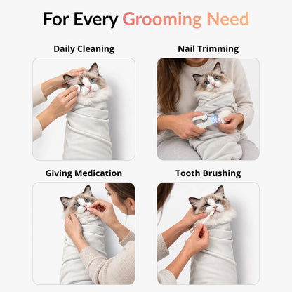RagRoyale GroomWrap used for cat grooming, nail trimming, medication administration and tooth brushing