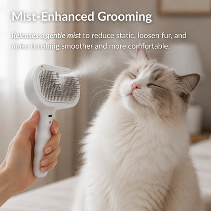 Ragdoll cat enjoying gentle grooming with the RagRoyale Mist Brush and light mist technology