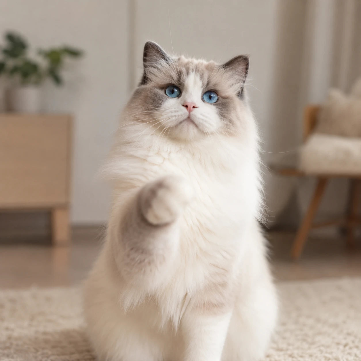 Ragdoll cat with soft healthy fur after regular grooming